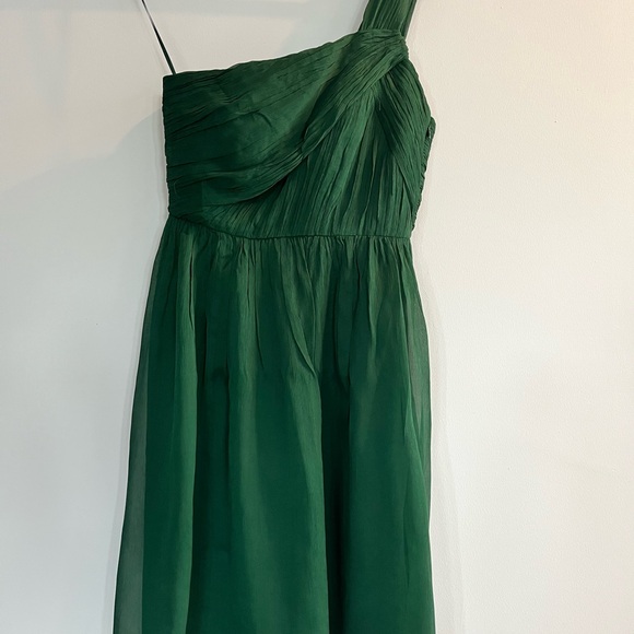 New! J Crew Bridal Cocktail Forrest Green One Shoulder Silk Chiffon Dress 2P - Picture 5 of 15